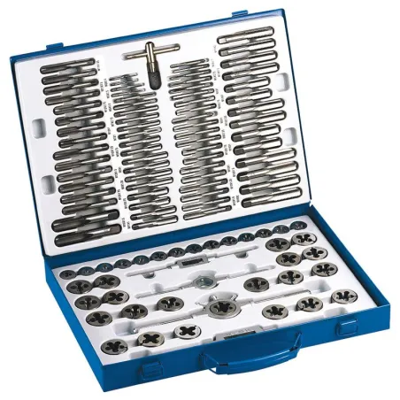 FERVI - JUEGO MACHOS Y COJINETES DE CORTE 110PZS  DE ACERO TUNGSTENO
